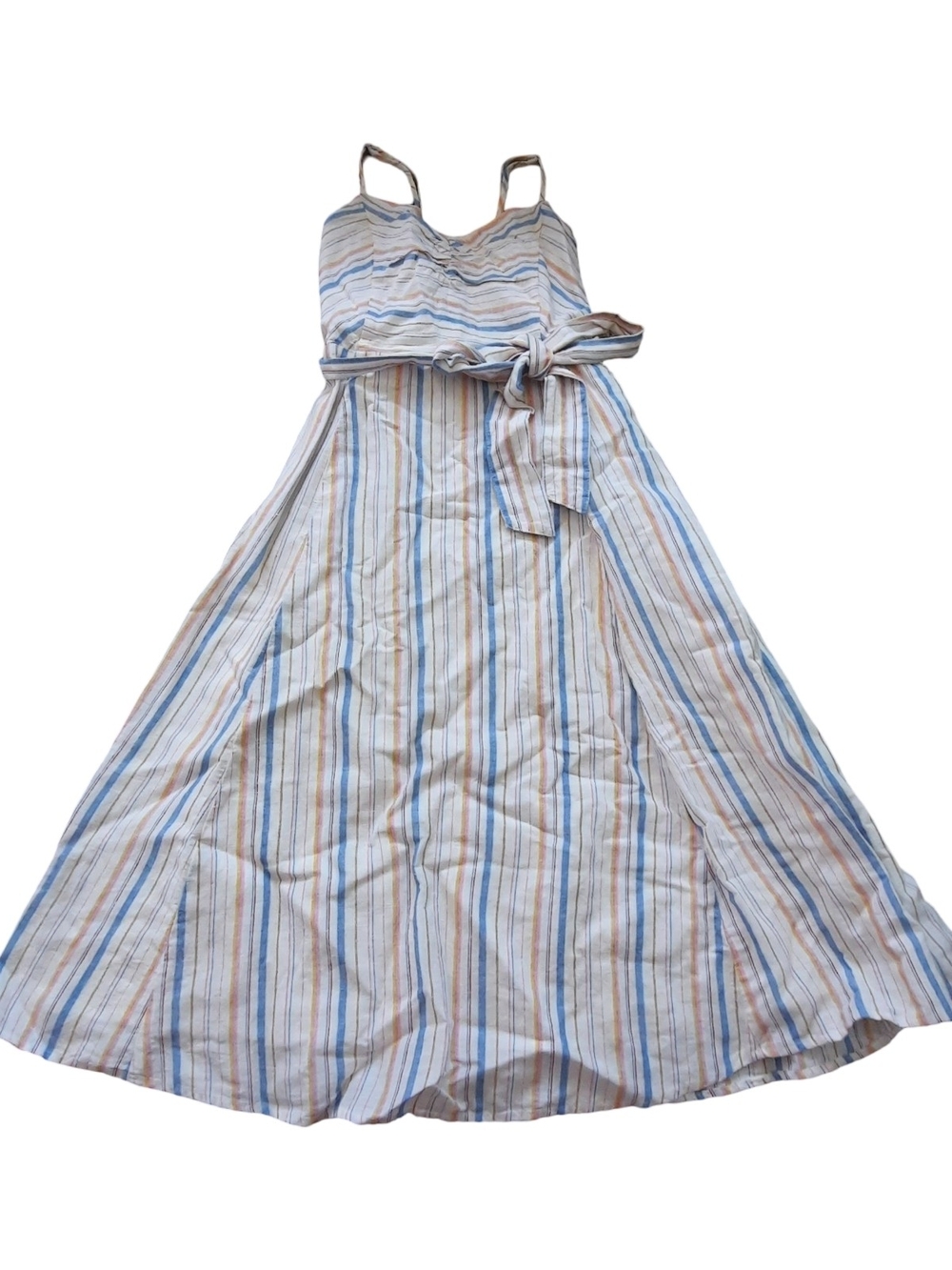 GAP Striped Blue & Cream Tie-Waist Maxi Dress